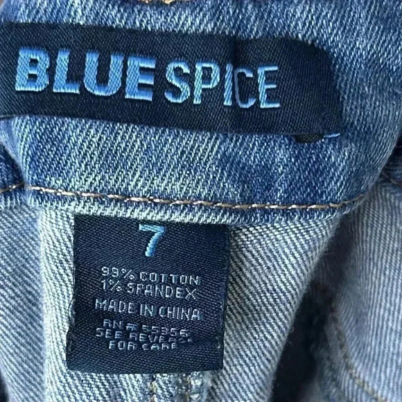2/$30 Blue Spice Size 7 Bib Overalls Distressed Blue Denim Jean Festival Boho - Picture 10 of 11